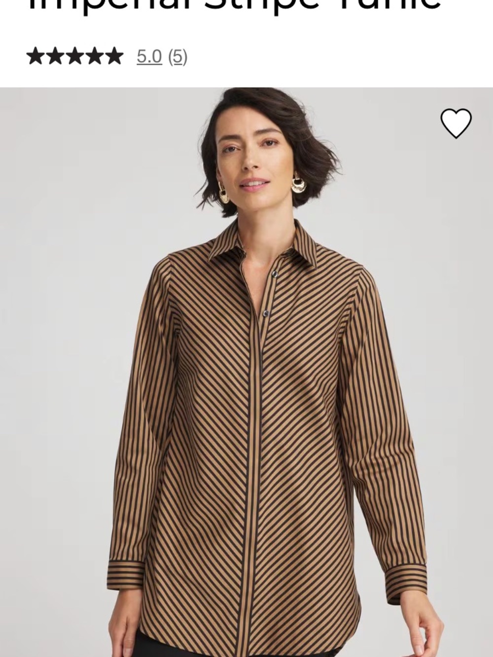Chico’s “No-Iron” Collared Tunic Blouse in Brown and Black